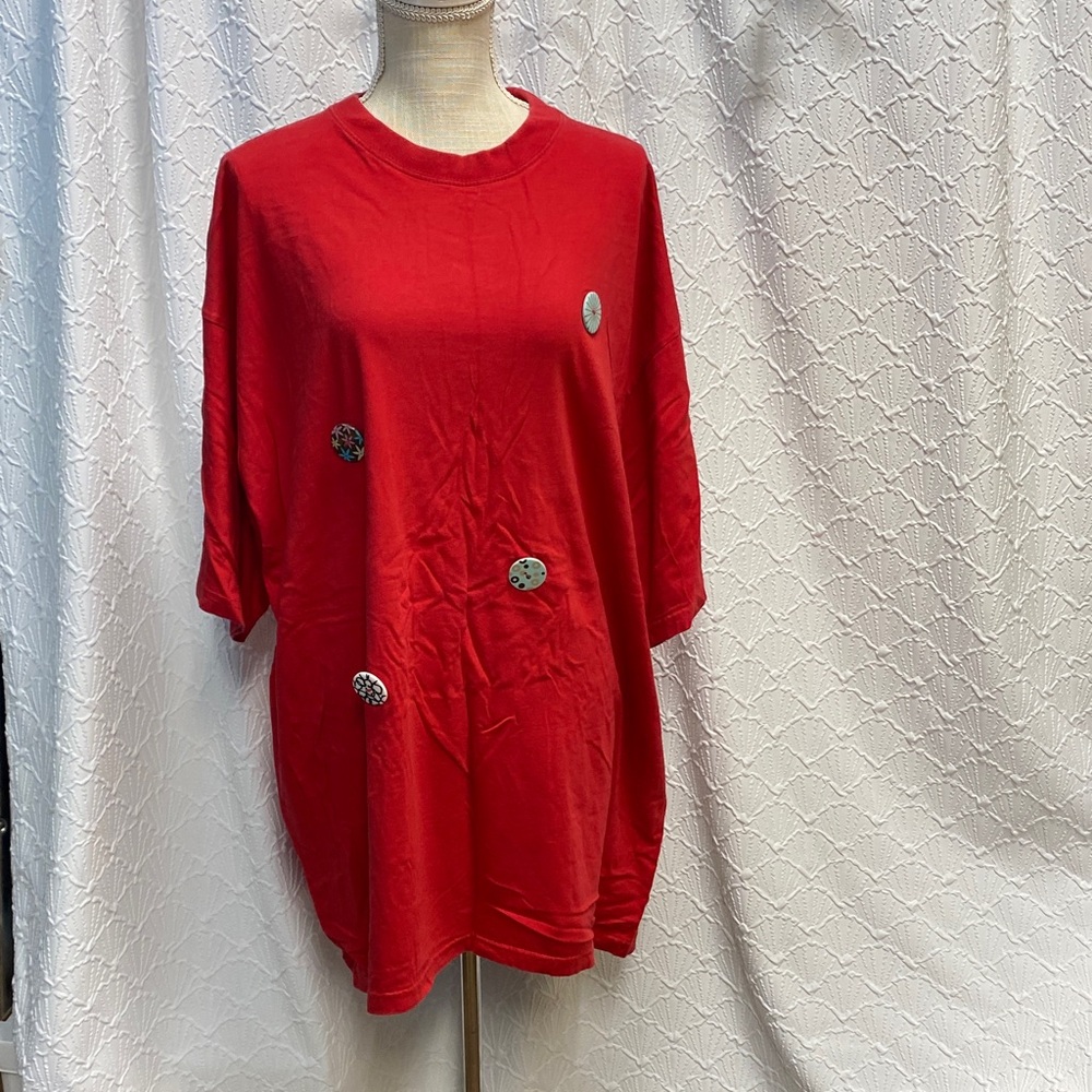 Sada size 4X Vibrant Red Short Sleeve Tee with Button‎ Accents stretch casual